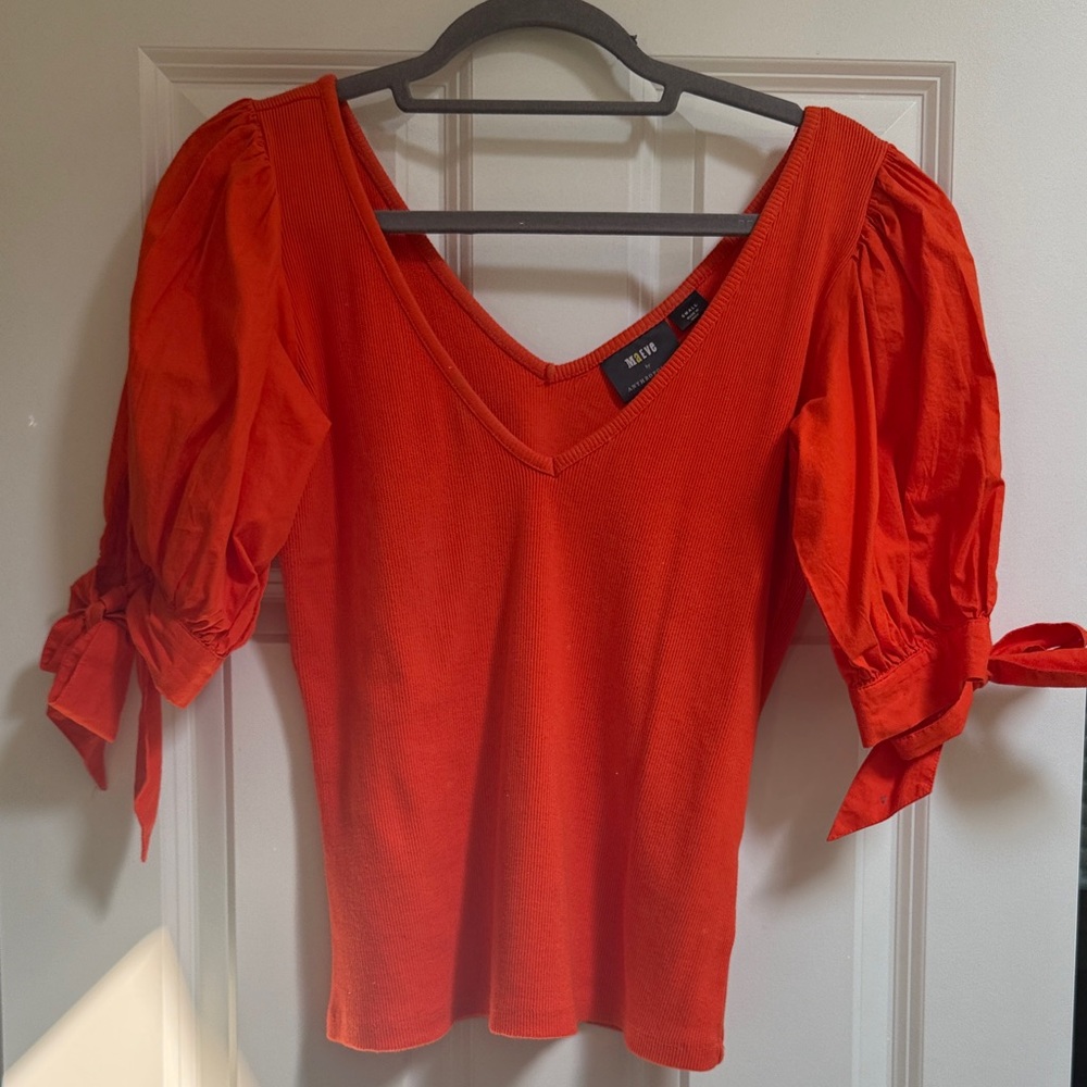 Maeve Bold Orange V-Neck Blouse
